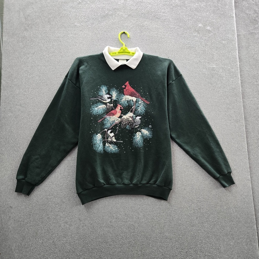 VINTAGE Cardinals Women‎ Sweatshirt XL Green Graphic Fleece Birds 90s USA